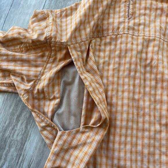 The North Face VaporWick Plaid Button Up Shirt Orange Small Long Sleeve Roll Tab - Picture 5 of 12